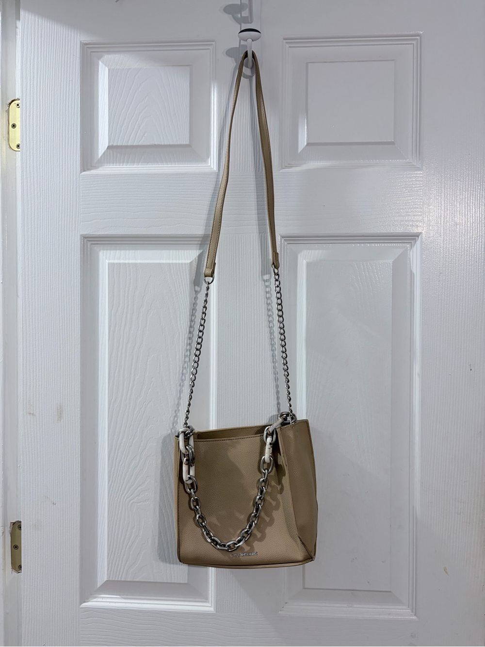 Like Dreams Beige Chain Shoulder Crossbody Bag + Matching Pouch 2 Piece Set